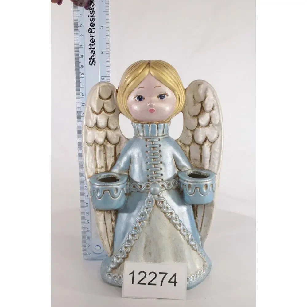 Christmas Angle Taper Candle Holder Bisque Mold 1978 Hand Painted Vintage